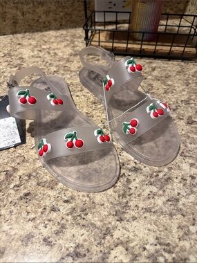 art class Saniah Kids Clear Cherry Jelly Sandals Red Cherry Accent New